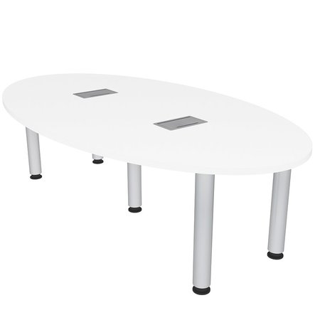 SKUTCHI DESIGNS 7x4 Oval Shaped Room Table with Power And Data, Silver Post Legs, 6 Person Table, White H-OVL-4684-PT-09-EL